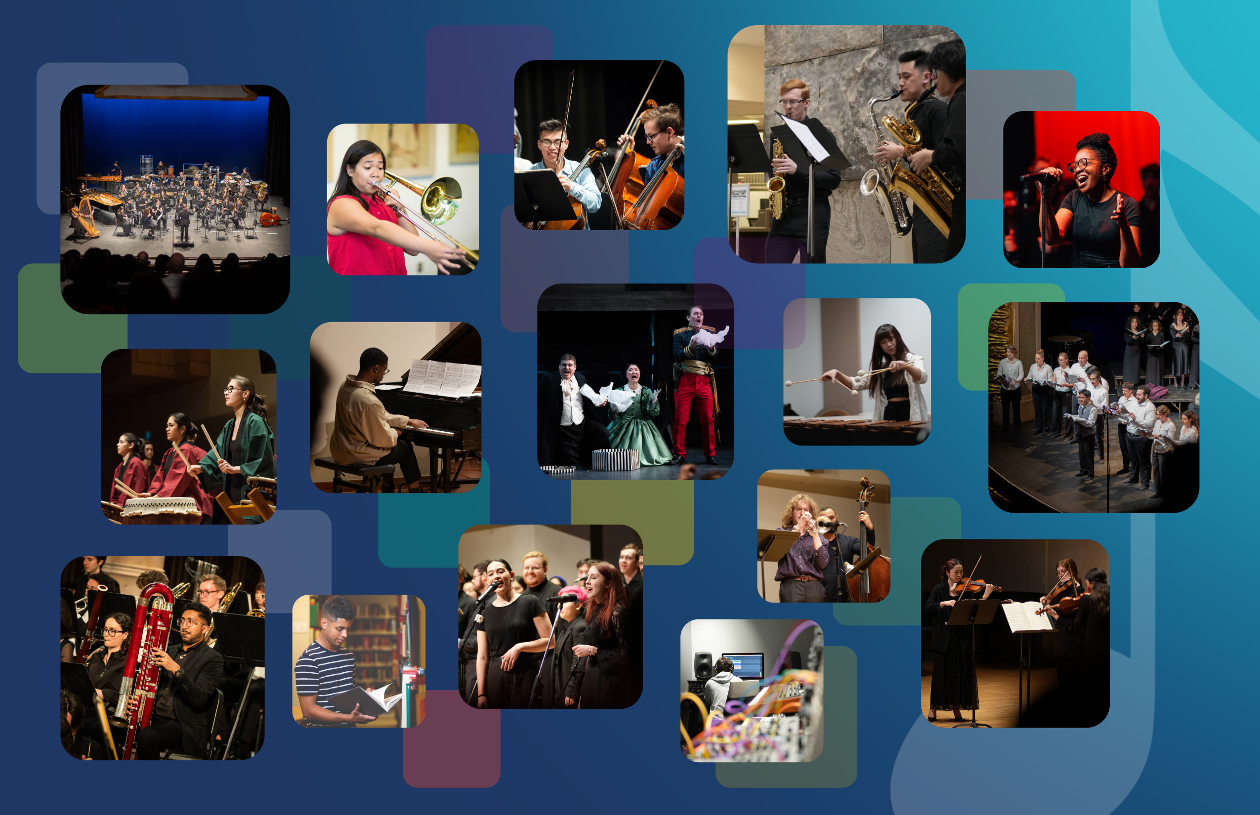 Collage of students performing